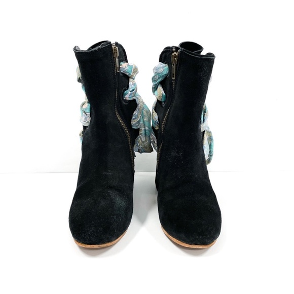 RARE Freebird Tempo Black Suede Blue Scarf Ankle Boots - Picture 3 of 8